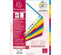 Exacompta - Ref. 3812E - Cartón de 15 separadores de polipropileno rígido semiopaco con 12 pestañas neutras Campus - Página de indexación imprimible - Tamaño máximo A4 - Colores translúcidos