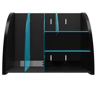 Exacompta - Ref. 394505D - Organizador de escritorio, organizador NeoDeco, accesorio de escritorio multifuncional 6 compartimentos A4, A5, A6 vertical/atendido - Prof 36 x 29,5 x 6 cm, negro/azul pato