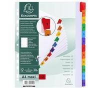 Exacompta - Ref. 4112E - Caja de 20 separadores de tarjeta blanca FSC® 160 g/m2 con 12 pestañas impresas digitales de 1 a 12 en color - Página de indexación imprimible - Tamaño máximo A4
