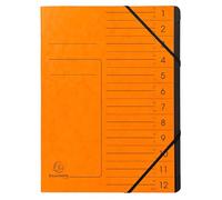 Exacompta - Ref. 541204E - Caja de 10 clasificadores, con gomas - cubierta impresa en tarjeta brillante e interior en tarjeta reciclada negra - 12 compartimentos - 24,5 x 32 cm - A4 - naranja
