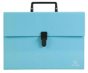 Exacompta - Ref. 56760E - Caja de 4 clasificadores, maleta con asa Aquarel, fuelles reforzados multicolores, cierre con botón clip - 18 compartimentos - dim 32 x 24 cm para A4 - surtidos
