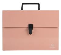 Exacompta - Ref. 56767E - Caja de 4 clasificadores, maleta con asa Aquarel, fuelles reforzados multicolores, cierre con botón clip - 18 compartimentos - dim 32 x 24 cm - para A4 - coral