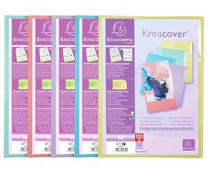 Exacompta - Ref. 5859E Kreacover Pastel - Caja de 10 fundas de papel personalizable (50 fundas de cristal liso, 100 vistas, para A4, 24 x 32 cm, tapa de polipro semirrígida)