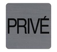Exacompta - Ref. 67177E - 1 placa de puerta adhesiva privada - Placa de pared impresa de señalización - Sobre todos los soportes - Aspecto aluminio cepillado - Dimensiones: 7,5 x 7,5 cm