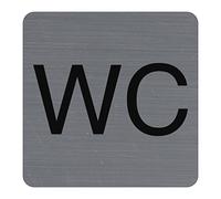 Exacompta - Ref. 67179E - Placa de puerta adhesiva para inodoro, placa de pared impresa de señalización, en todos los soportes - Aspecto de aluminio cepillado, tamaño: 7,5 x 7,5 cm