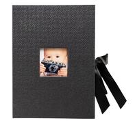 Exacompta - Ref. 77601E OfficeByMe - Caja de fotos de papel texturizado negro - Ventana de personalización - Cierre de cinta - para guardar fotos o fichas de hasta 13 x 18 cm