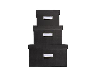 Exacompta - Ref. 79601E Office By Me - Juego de 3 cajas de almacenamiento nido (formato A4+/A5++ /A6++, de cartón reciclado recubierto de papel de efecto textil negro - Portaetiquetas con borde