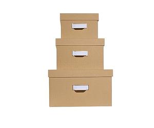 Exacompta - Ref. 79602E Office By Me - Juego de 3 cajas de almacenamiento nido (formato A4+/A5++ /A6++, de cartón reciclado recubierto de papel de efecto textil beige - Portaetiquetas con borde