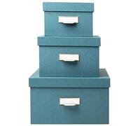 EXACOMPTA - Ref. 79603E Office By Me - Juego de 3 cajas de almacenamiento nido (formato A4+/A5++ /A6++, de cartón reciclado recubierto de papel de efecto textil azul pato portaetiquetas con borde