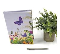Exacompta - Ref GS034Z - Diario, agenda, cuaderno, diseño de mariposas y flores, tamaño A5, con 140 páginas a rayas, marcapáginas de cinta rosa con el mismo diseño que la portada de cada página, color
