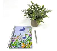 Exacompta - Ref GS040Z - Cuaderno de espiral, tapa con diseño de flores y mariposas, 100 páginas a rayas, tamaño A5 con el mismo diseño que la portada de cada página, color gris claro, encuadernación