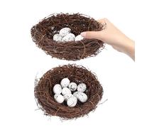 EXAOMBLE 12 Nidos de Pájaro Artificiales de Pascua Huevos Falsos, Adornos de Ratán para Fiestas del Hogar