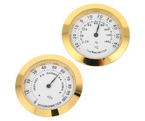 EXAOMBLE 2 Medidores Mini Redondos Analógicos de Temperatura y Humedad Dorados, Higrómetro para Guitarra y Ambiente Interior, Compacto, Preciso y Multifuncional para Hogar y Oficina