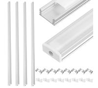 EXAOMBLE 4 Juegos de Perfiles de Aluminio en Forma U para Canal de Tira de Luz LED con Montaje Empotrado y Difusión de Luz para Tabiques de Yeso y Madera