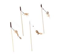 EXAOMBLE 4piezas Juguetes para Gatos De Madera con Forma para Coquetear con Colgante De Plumas De Peluche y Cascabel para Jugar Casa Estilos Juguetes Interactivos para Gatos y Suministros p