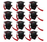EXAOMBLE 50 Cajas de Papel Negro con Borla Roja para Graduación, Caja de Dulces en Forma de Gorro, Decoración Elegante y Almacenamiento para Celebraciones