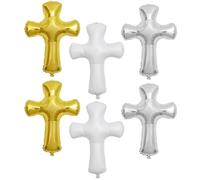 EXAOMBLE 6 Globos de Aluminio Adornos Tridimensionales y Llamativos Forma de Cruz de Aluminio Foil para Comunión y Bautizo para Fiestas Religiosas
