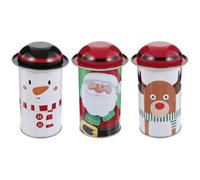 EXAOMBLE Caja de Navidad Metálica Luces Led, Diseño Temático Navideño, 3 Piezas, Ligera y Hermética para Guardar Dulces y Chocolates Varios estilos