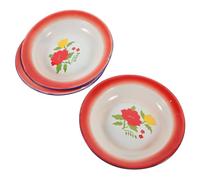 EXAOMBLE Conjunto de 3 Bandejas Vintage de Hierro Esmaltado Rojo, Platos para Servir al Vapor Diseño Chino, Prácticos Fina Elaboración para Oficina y Mesa de Comedor Varios estilos