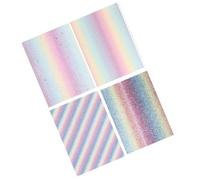 EXAOMBLE de Tela de Cuero Pu Degradado de Arcoíris 4 Piezas Material Resistente y Fácil de Cortar Tamaño 20x30 Cm para Manualidades Adecuado para Accesorios y Bisutería