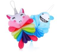 EXAOMBLE Diseño de Unicornio y Tiburón para Niños 2 Esponjas de Ducha Material Pe Ligero y Efecto de Limpieza Bueno, Ideales para Viajes al Aire Libre