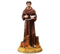 EXAOMBLE Estatua Figura Religiosa en Resina de San Francisco Base Plana Diseño Artístico y Color Café para de Habitación para Ambiente Interior