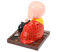 EXAOMBLE Figura de Plástico de Monje Budista Energía Solar Que Mueve la Cabeza y Toca el Bloque de Madera para Decoración de Escritorios y Mesas
