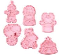 EXAOMBLE Juego de 6 Cortadores de Galletas 3D de Circo Moldes de Plástico para Fondant y Glaseado Prensa para Hornear para Repostería en Fiestas Infantiles y Familiares