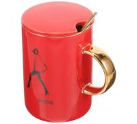 EXAOMBLE Juego de Tazas de Café y Apertura Grande de Cerámica Roja con Tapa y Cuchara, Diseño Moderno en Bodas para Obsequio Romántico y Uso Diario