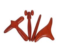 EXAOMBLE Masaje de Madera Marrón Adecuado para Relajación Kit de 4 Herramientas Diseño T y Pájaro, Masajeador Portátil para Terapia Corporal para Cuello y Hombros