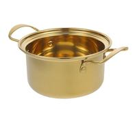 EXAOMBLE Olla Pequeña de Acero Inoxidable para Sopa y Caldo, Olla Individual Dorada Doble Asa, Apta para Cocina de Inducción y Preparación de Fideos y Ramen, 1 Pieza