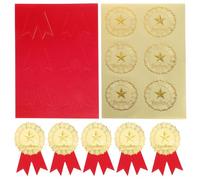 EXAOMBLE Pegatinas Adhesivas Decorativas para Certificados y Diplomas, Juego de 30 Unidades Medallas de Papel en Forma de Estrella y Cintas Rojas en Forma de V, Ideales para Premios