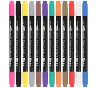 EXAOMBLE Rotuladores de Pintura Doble Punta y Cuerpo de Plástico 12 Colores Punta Blanda para Manualidades y Dibujo Adecuado para Scrapbooking y Artistas Principiantes