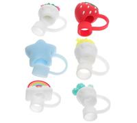 EXAOMBLE Tapas de Silicona para Pajitas Reutilizables, 6 Piezas Formas Adorables, Fáciles de Instalar y Flexibles, para Camping y Picnic