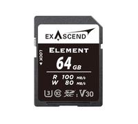 Exascend Element - Tarjeta SD V30 de 64 GB Ultra-HD 4K Video Tarjeta de memoria de alta velocidad SDXC Modo de disparo de ráfaga de 100 MB/s de lectura, 80 MB/s de escritura, UHS-I, Clase 10, U3, V30