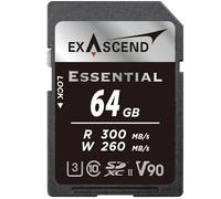 Exascend Essential - Tarjeta de memoria SDXC UHS-II V90 de 64 GB, 4K UHD de hasta 260 MB/s, velocidades de escritura, UHS-II, clase 10, U3, V90