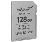 Exascend Tarjeta de memoria SDXC UHS-I V30 de titanio de 128 GB, cuerpo de metal completo, hasta 180 MB/s de lectura, 150 MB/s de escritura, video 4K UHD, IP68 resistente al agua y al polvo, 20 veces