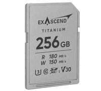 Exascend Tarjeta de memoria SDXC UHS-I V30 de titanio de 256 GB, cuerpo de metal completo, hasta 180 MB/s de lectura, 150 MB/s de escritura, video 4K UHD, IP68 resistente al agua y al polvo, 20 veces