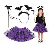 exatta Disfraz Bruja Niñas,Disfraz Halloween Tutu Niña con Varita Diadema,Vestido Brujas para Halloween Carnaval Mascarada Cosplay Fiesta (Morado)