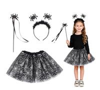 exatta Disfraz Bruja Niñas,Disfraz Halloween Tutu Niña con Varita Diadema,Vestido Brujas para Halloween Carnaval Mascarada Cosplay Fiesta (Negro)