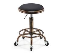 EXBERT Taburete con ruedas Silla giratoria redonda Taburete con ruedas de belleza, altura ajustable, piel sintética, rotación de 360 grados, cojín de 10 cm, base de chapa cromada resistente, 4 colores