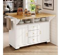 Exble - Carrito de cocina con ruedas, aparador blanco, 120 x 80 x 95 cm, toallero y perchero, 2 puertas y 3 puertas, perfecto para comedor y sto