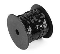 Exblue Bricolaje 100 Yardas 6mm Cordón de Costura Brillante Accesorios de línea de Lentejuelas Redondas Planas(Negro)