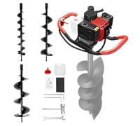 Excavador de agujeros de poste a gas de 199 CC, taladro de tierra de 4 tiempos con 3 puntas para plantar árboles y postes de vallas, piledriver de gasolina portátil