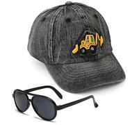 Excavador Gorra de Béisbol Infantil, 2PCS Gorra de Visera con Gafas de Sol Baseball Cap Sombrero de Protección Solar Ajustable Sombrero de Verano Ligera Bordado Ajustable Snapback (Negro)