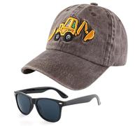 Excavador Gorra de Béisbol Infantil, 2PCS Gorra de Visera con Gafas de Sol Baseball Cap Sombrero de Protección Solar Ajustable Sombrero de Verano Ligera Bordado Ajustable Snapback (Marrón)