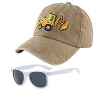 Excavador Gorra de Béisbol Infantil, 2PCS Gorra de Visera con Gafas de Sol Sombrero de Protección Solar Ajustable Sombrero de Verano Ligera Bordado Ajustable Snapback para Deporte (Caqui)