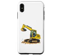 Excavadora amarilla de dibujos animados en tierra - vehículo de construcción Carcasa para iPhone XS Max