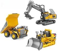 Excavadora con Control Remoto (11 Canales) Toy RC Play Excavadora Vehículos construcción,Control Remoto de 2,4 GHz,camión volquete,Excavadora (9 Canales),con Luces frías y Efectos de Sonido,3 Pcs
