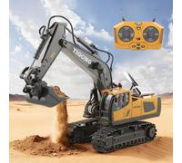 Excavadora con mando a distancia con luz y sonido para niños 3-12, 2,4 GHz Recargable rc Excavadora Metal Control remoto con pala de aleación y rotación de 680°, regalo para niños de cumpleaños y